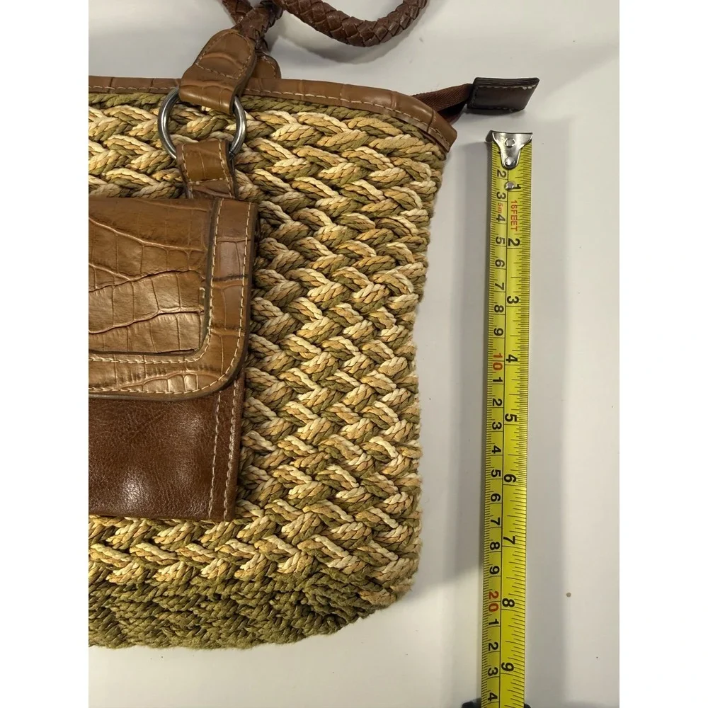 Maggie Barnes Weaved Straw with Faux Leather Croc Print Leather Shoulder Bag